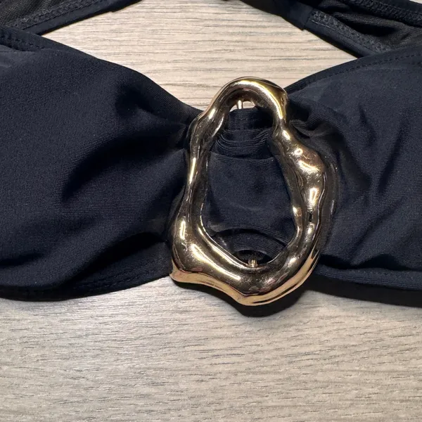 Black Bandeau Bikini Top Gold Ring Detail Strapless Swimwear XS‎ Xsmall - Image 2