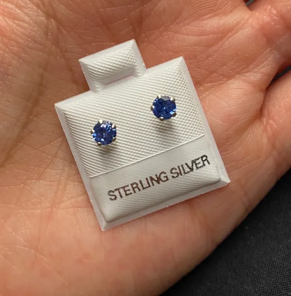 925 Sterling Silver Blue Round Earring Studs - Image 2
