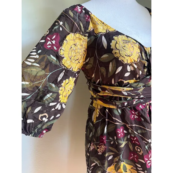 Christiane Celle‎ Calypso St Barth Silk Floral Mini Dress Brown Yellow S boho - Image 3
