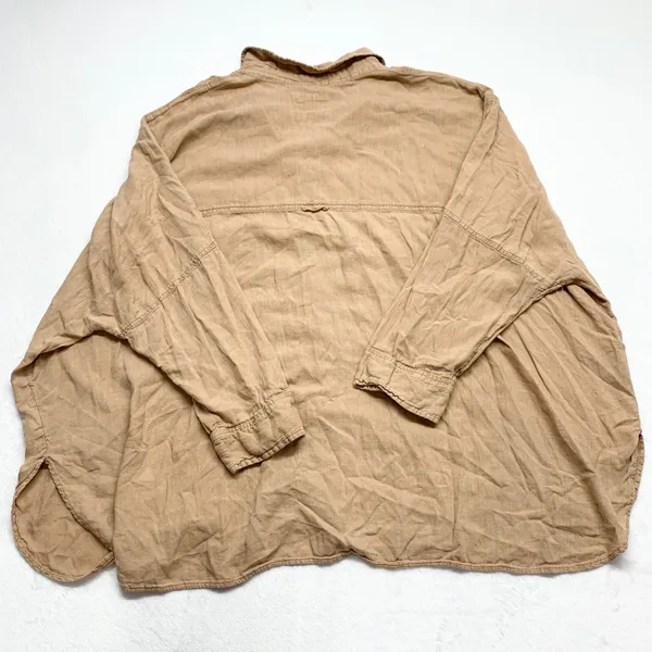 American Eagle Oversized Button Down Women Size XXL Tan‎ Linen Blend Boho Shirt - Image 8