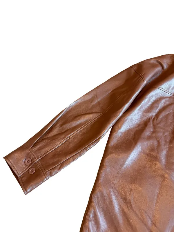 Aritzia Babaton Pelli Shirt Jacket Button-Down Brown Vegan Leather Size Medium - Image 10