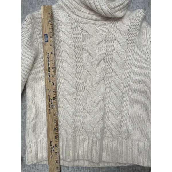 Jones New York Medium Cable Knit Merino‎ Wool Angora Turtleneck SweaterIvory Long Slv - Image 4
