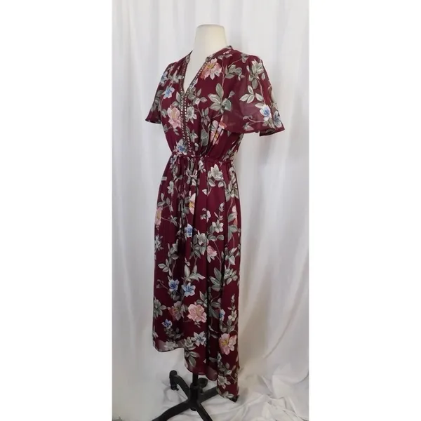 TOMMY BAHAMA Painted Petal Midi Floral Dress Metallic Embellished Beads X-Small - Image 5
