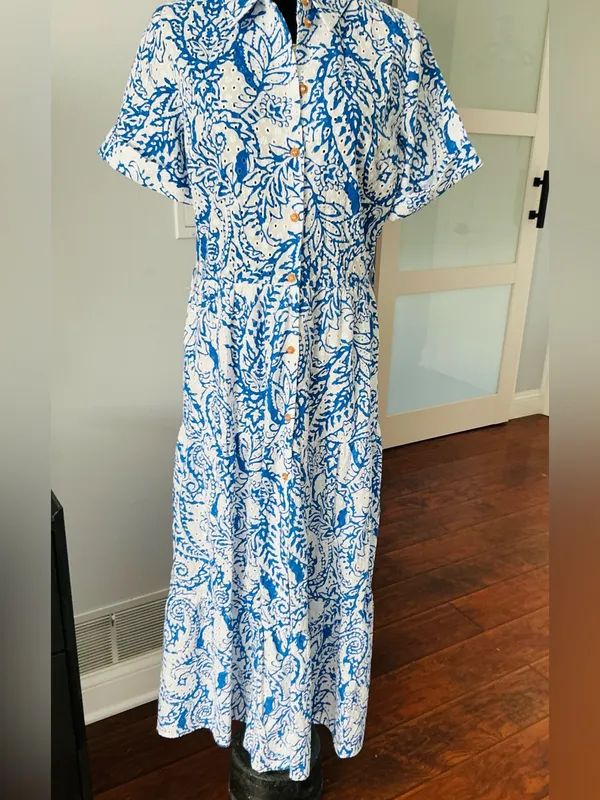 Zara Blue and White Paisley Button-Up Midi Dress 💙 - Image 5