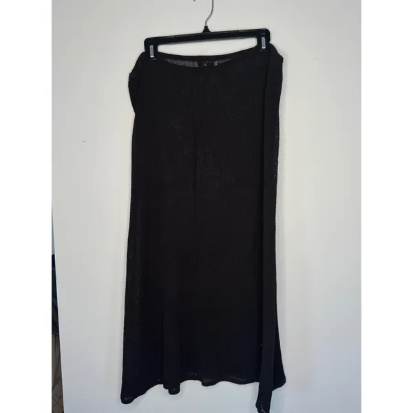 WeWoreWhat‎ Black Open Knit Crochet Midi Skirt Cover Up XL Tassel Drawstring - Image 2