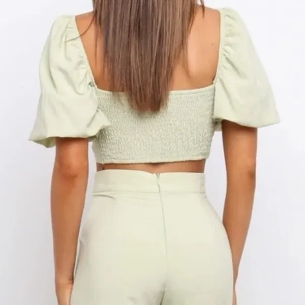 Petal & Pup Celine Top Puff Sleeve Tie Front Blouse in Green Women’s Size 10 - Image 2