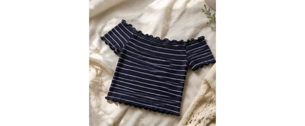 Aeropostale Navy & White Striped Off Shoulder Bardot Top M - Image 4