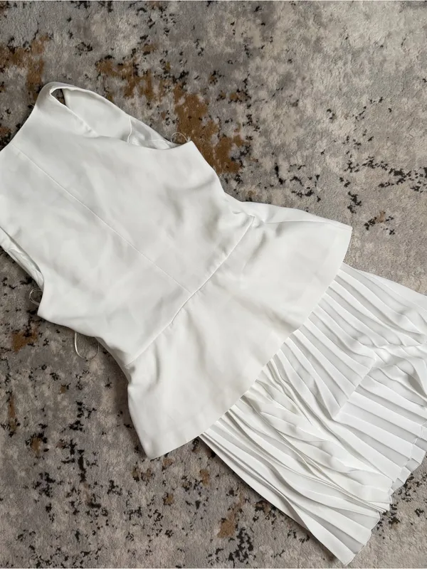 Zara White Sleeveless Double-Breasted Pleated Midi Dress - Image 6