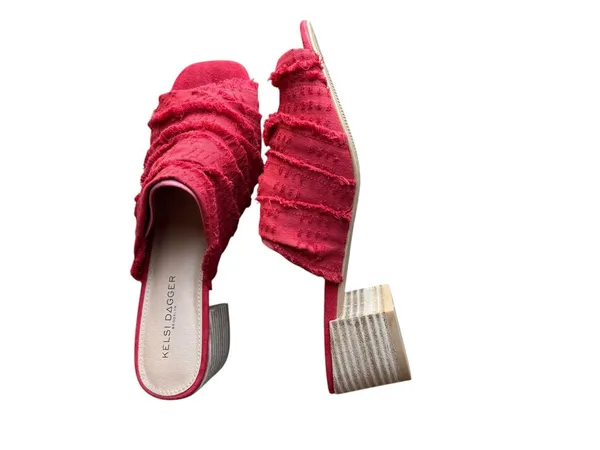 Kelsi Dagger Brooklyn - Seigel Heeled Sandals Red Frayed Block Heel Size 6.5 - Image 2