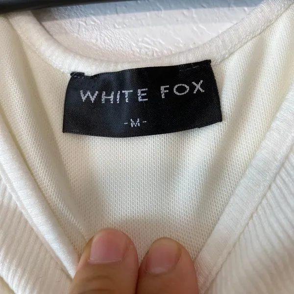 White Fox White Ribbed Cutout Mini Dress Size M Y2K Bodycon Asymmetrical - Image 4