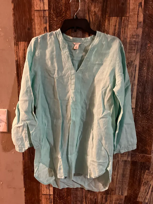 L.L. Bean LINEN Size M Mint Green / turquoise tunic top ( L8) - Image 2