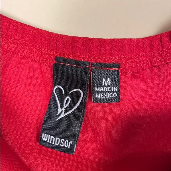 Windsor Women’s Red Faux Wrap Boning V-Neck Long Sleeve Blouse - Image 5