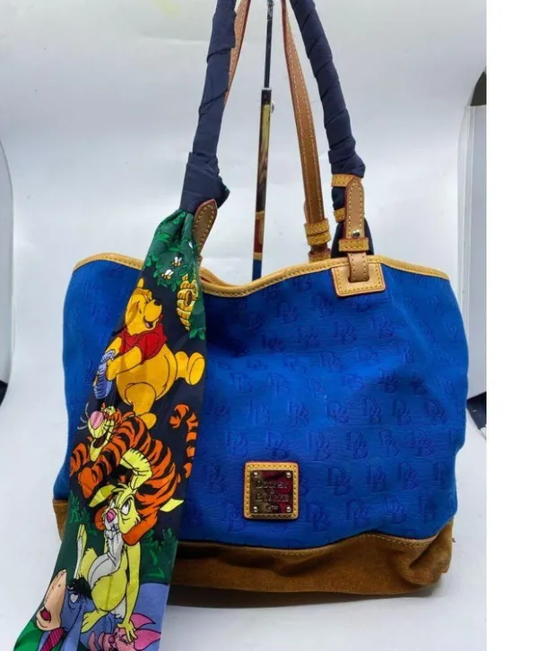 Dooney & BOURKE Blue Brown Large Fabric Tote Bag - Image 2