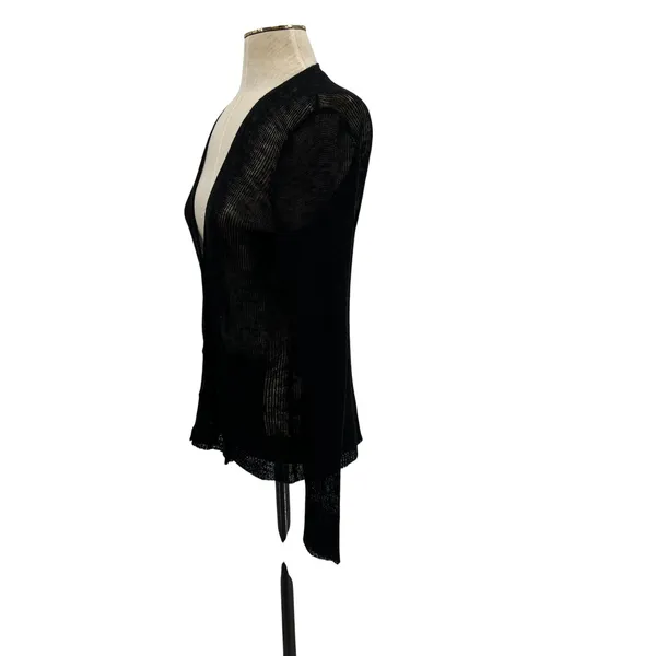 Eileen Fisher Linen‎ Blend Sheer Knit V Neck Cardigan Sweater Black Size XS - Image 5