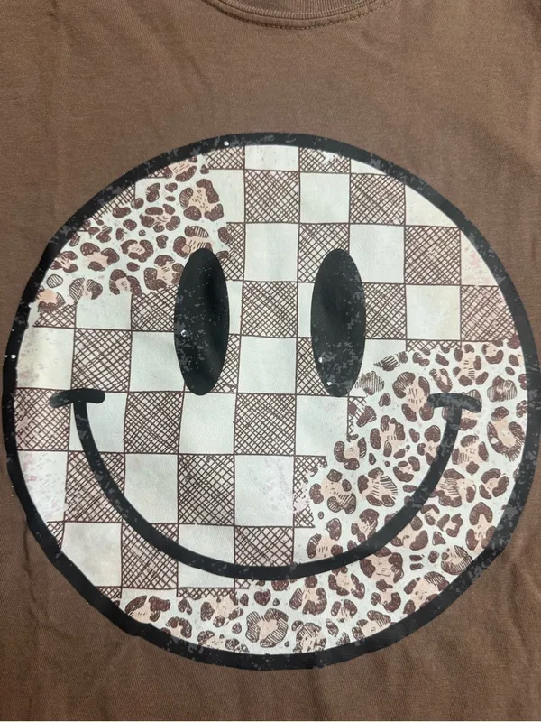 Comfort Colors Espresso Short Sleeve Tee with Checker & Leopard Smiley - Image 4