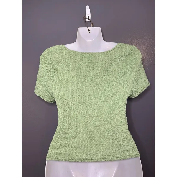 Madewell Shirt Womens Medium Green Textured Square Neck Short Sleeve Knit Top - Image 4