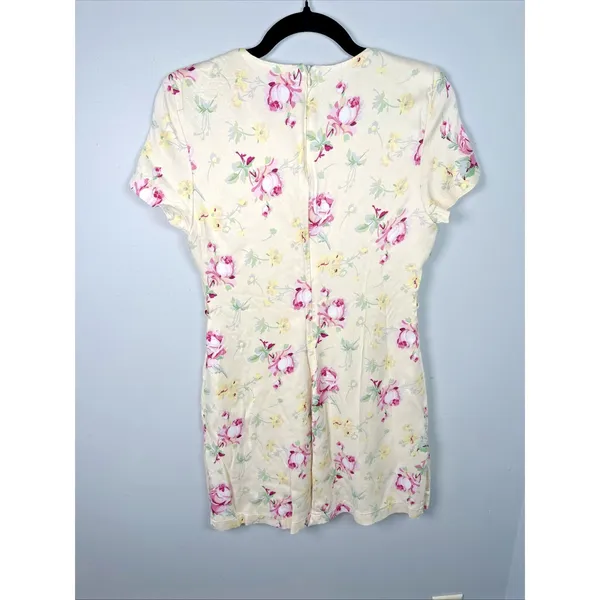 Zara Medium Dress Womens Floral Short Sleeve 90s Style‎ Yellow Pink Roses Lined - Image 6