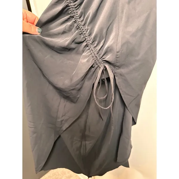 NWT Abercrombie & Fitch Midi Dress Womens M Black Ruched Cowl Neck Asymmetrical - Image 3
