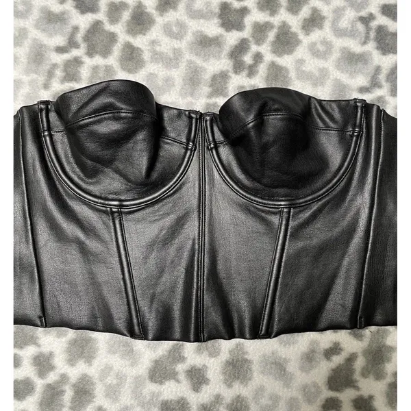 SKIMS Onyx Black Faux Leather Look Corset Bustier Underwire Top Sz S Whimsigoth - Image 5