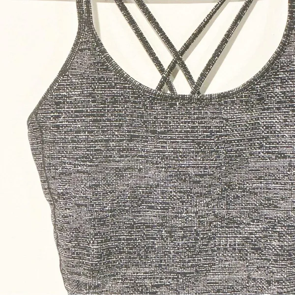 Lululemon Free To Be Tank Nulu Fabric Strappy Back Twillines Ice Grey Black - Image 4