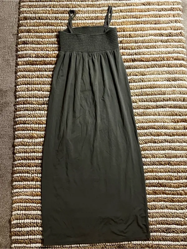Olive Green Smocked-Top Maxi Dress - Image 6