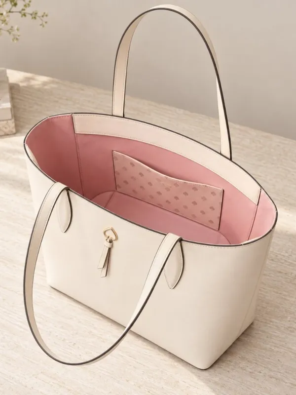 Kate Spade Cream Refined Grain Leather Tote Bag Pink Interior NWT - Image 4