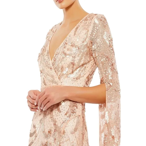 MAC DUGGAL 5222 Sequin Faux Wrap Split Long Sleeve Gown Size 8 New w/ Tag $598 - Image 6