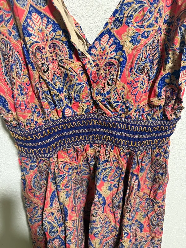 Miss Me Paisley Smocked Waist Handkerchief Hem Mini Dress‎ Red Blue Size Medium - Image 5