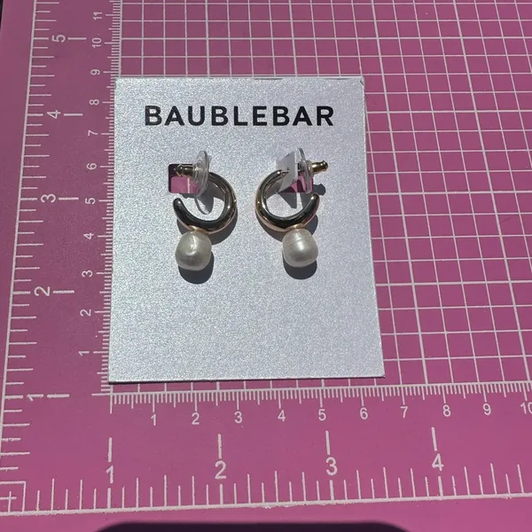 Baublebar gold tone open loops white pearl drops earrings - Image 3