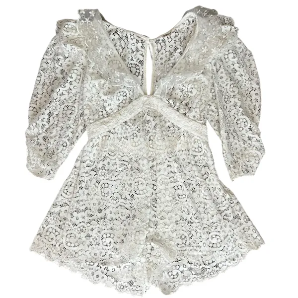 For Love & Lemons Women’s Santo Shorts Romper in White Lace Size Small - Image 9