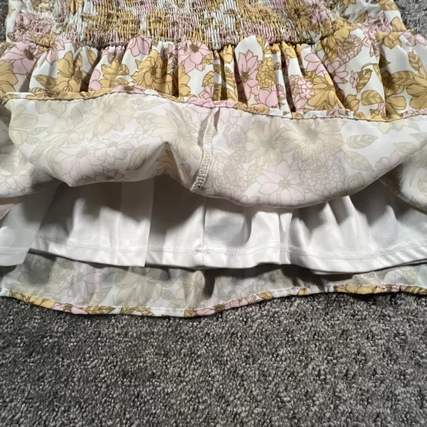 Altar'd State Babydoll Top Women Medium Yellow Pink Floral Ruffle Smocked Boho - Image 4