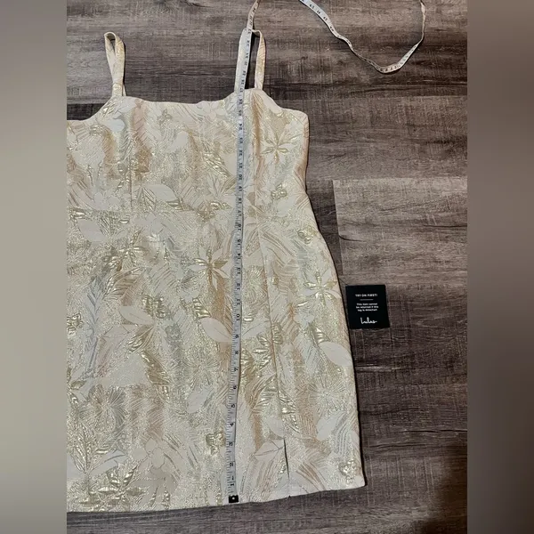 LULUS Shine for Us Cream Metallic Tropical Jacquard Mini Dress - Image 8