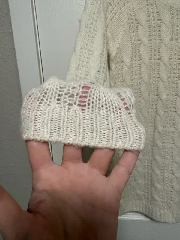 *Abercrombie Cream Open Knit Wool Blend Lightweight Long Sleeve Sweater - Image 6