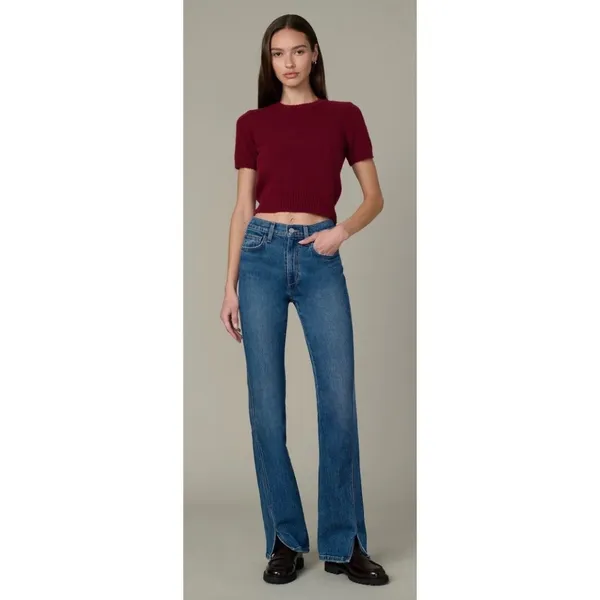 Joe's Jeans The Steph Shrunken Sweater Tee Syrah Burgundy XS Cropped Yak Wool‎ - Image 3
