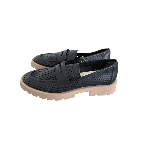 Dolce Vita Black‎ Perforated Leather Lug Sole Penny Loafers Size 8.5 - Image 2