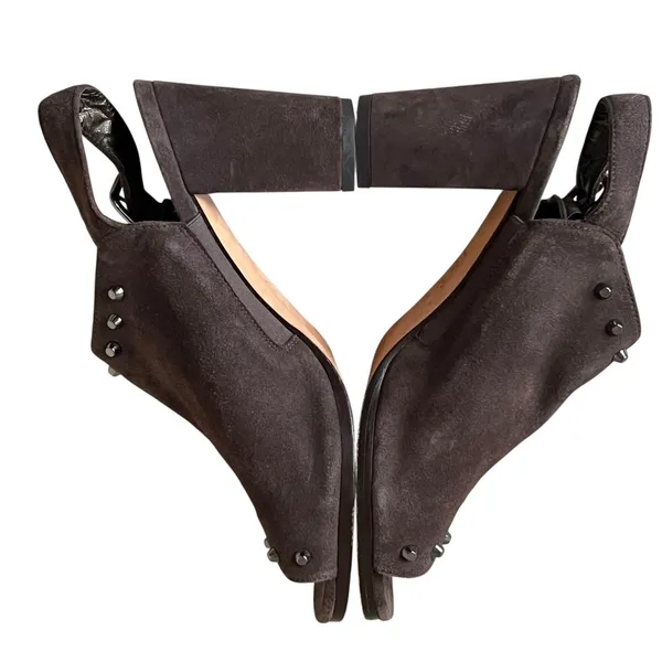 Stuart Weitzman Commodore Bootie 6 Brown‎ Leather Suede Studded Shoes Chic Edgy - Image 7