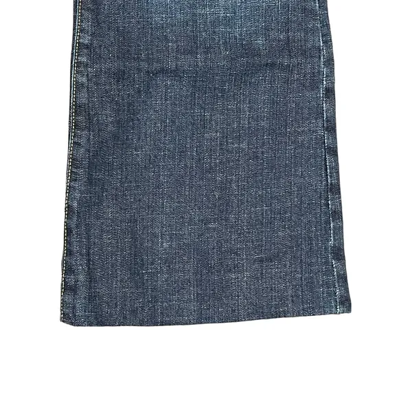 Express E2 Eva Full Leg Flared Jeans Size 31 Mid-Rise Stretch‎ Dark Wash Denim - Image 4