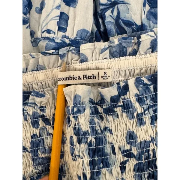 Abercrombie Fitch Midi Dress Blue Toile De Jouy Smocked Puffed Cottagecore Small - Image 4