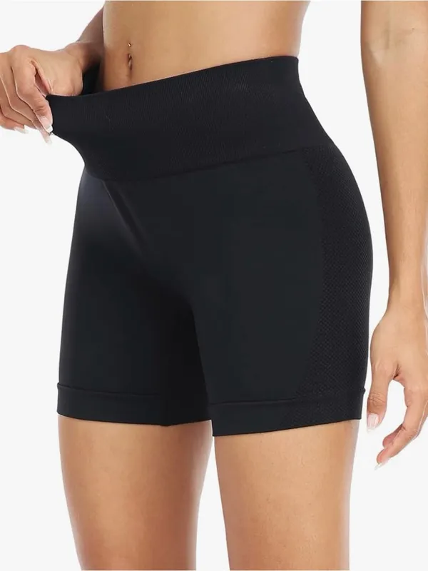 High-Waist Black Seamless Gym Workout Shorts Size Large New - Image 3