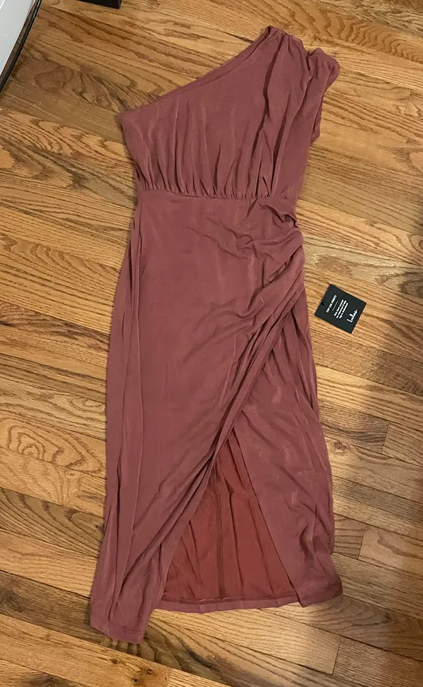 Lulus New Lulu’s Raise a Glass Rusty Rose One-Shoulder Midi Dress XS - Image 6