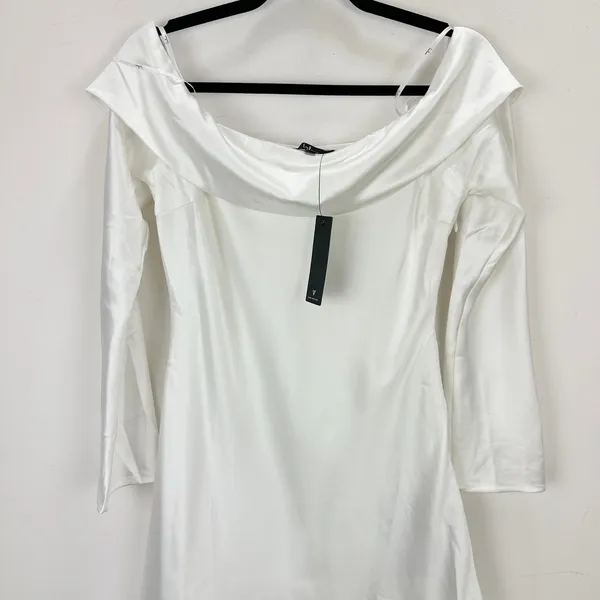 Lulus Luxurious Vision White Satin Off-the-Shoulder Mini Dress Party Medium NWT - Image 6