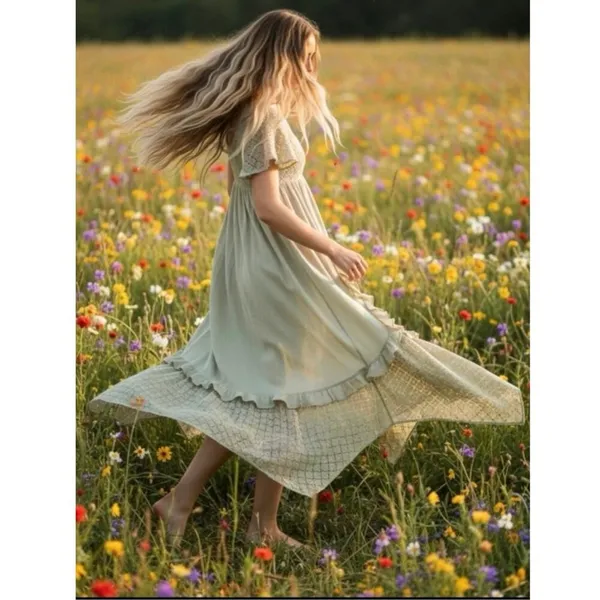 Free People Ethereal Bohemian Bring The Romance Maxi Dress Stone Moss Large - Image 15