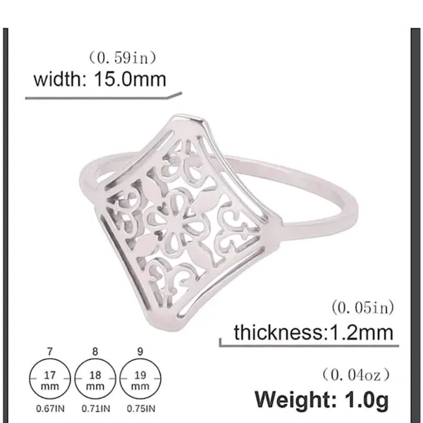 NEW 14k White Gold-Plated 316L Cut Out‎ Filigree Hollow Flower Ring, Size 7 - Image 5