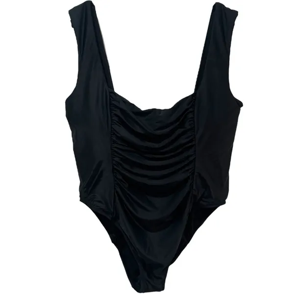 NEW J. Crew Black Ruched Square Neck One Piece‎ Swimsuit Resort Beach Size 22 - Image 2