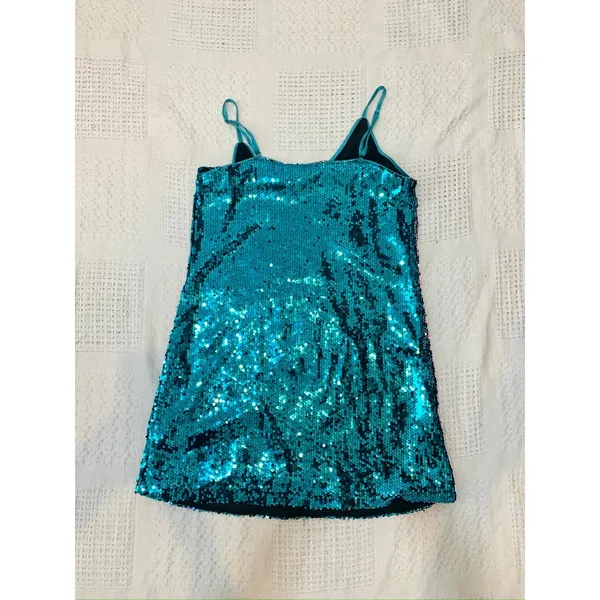 Allegra K medium sequin spaghetti strap mini party dress D1 3405 - Image 7