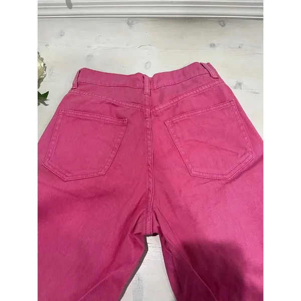 SHEIN Pink Wide Leg Jeans High Waist Frayed‎ Hem Raw Edge Size 25 Cotton - Image 9
