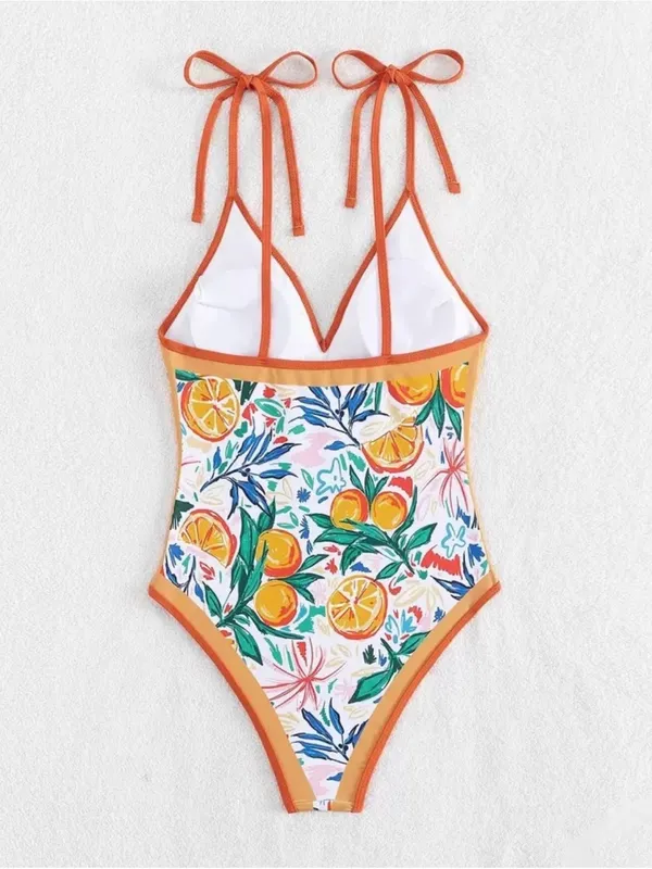 #S49 Women's Orange Trim Citrus Print One-Piece Swimsuit - SMALL - Image 6
