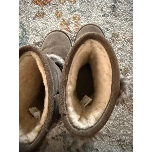 Bearpaw Women Brown Suede Faux Fur Trim Winter Boots Size 7 Flat Mid Calf - Image 3