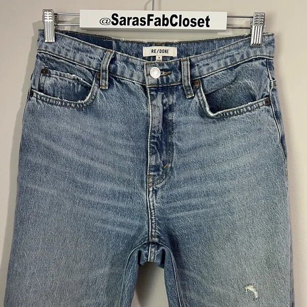 RE/DONE 70's Straight Jeans Women's Size 28 Destroyed Sunfaded Indigo High Rise - Image 4