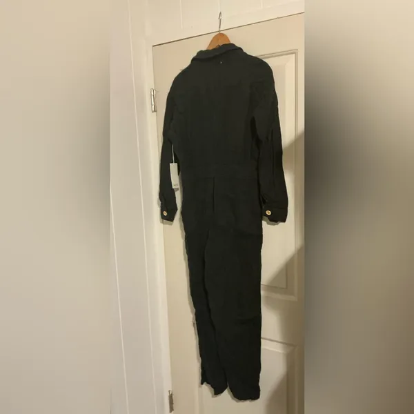 $248‎ Mate the Label 100% Organic Linen Black Long Sleeve Jumpsuit Small Natural - Image 5